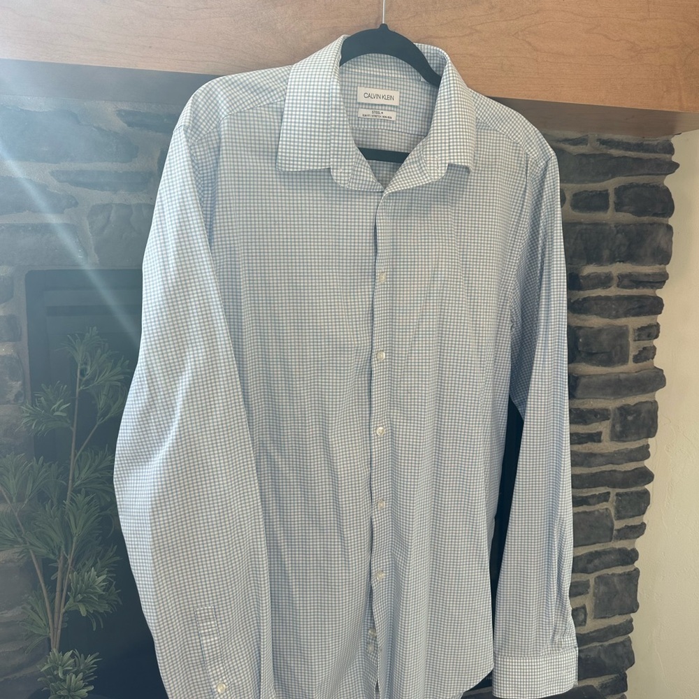 Calvin Klein Men's Light Blue Gingham Shirt
